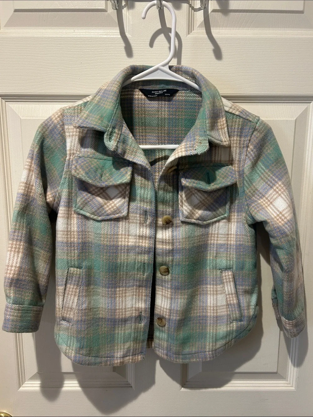 Plaid Fleece Shacket Jacket - Green & Cream